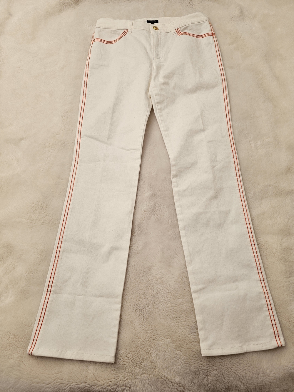 Escada Orange Stitching White Jeans Size 40